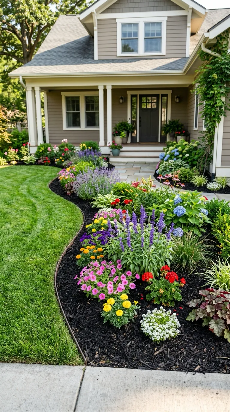 A freshly landscaped garden bed